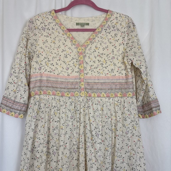 Avaasa Ivory Floral w/metallic A-line Flared Kurta Maxi Dress 3/4 Sleeves Sz L - Picture 3 of 10